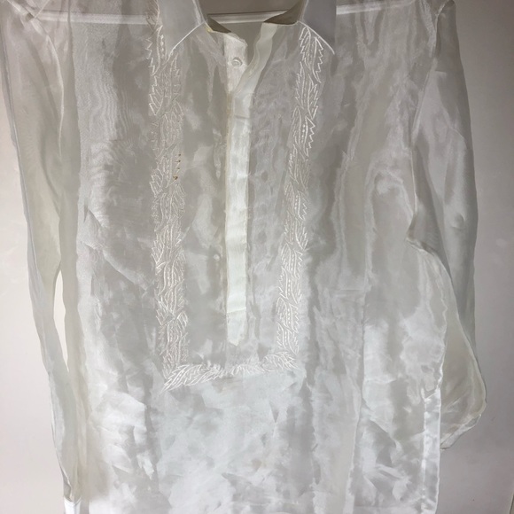 Barong Tagalog Size Large Long Sleeve Half Button - Picture 7 of 7